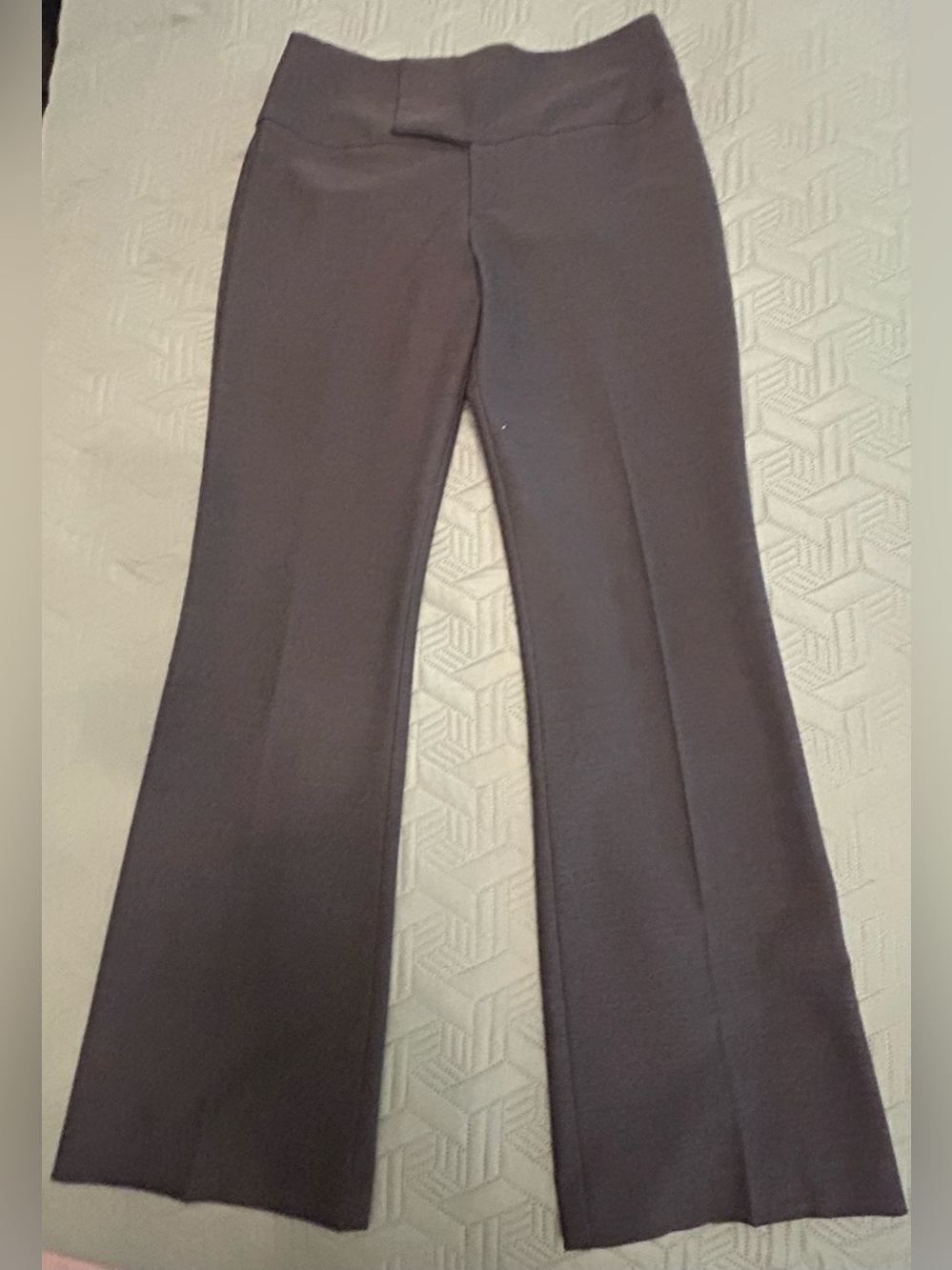Caché Dark Gray Flare Dress Pants Wide Fold-Over Waist Size 8